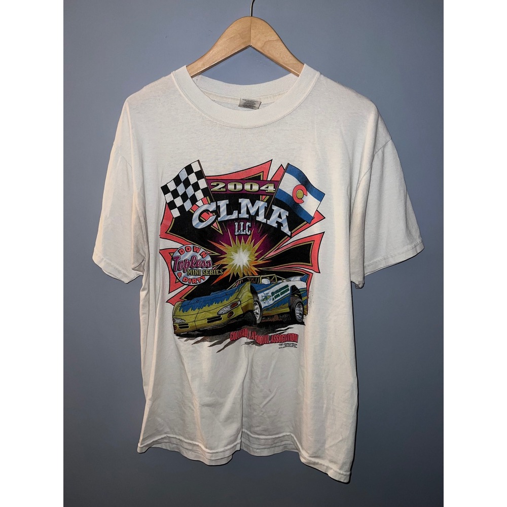 Vintage 2004 CLMA Racing T-Shirt White Jerzees Colorado Late Model Association L